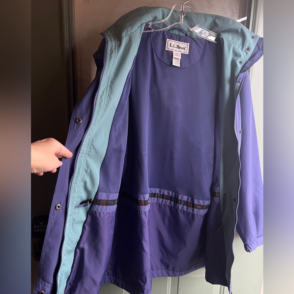 L.L. Bean Jacket Lightweight Parka, Full Zip Coat, Hooded, Blue Windbreaker, M - Picture 5 of 8
